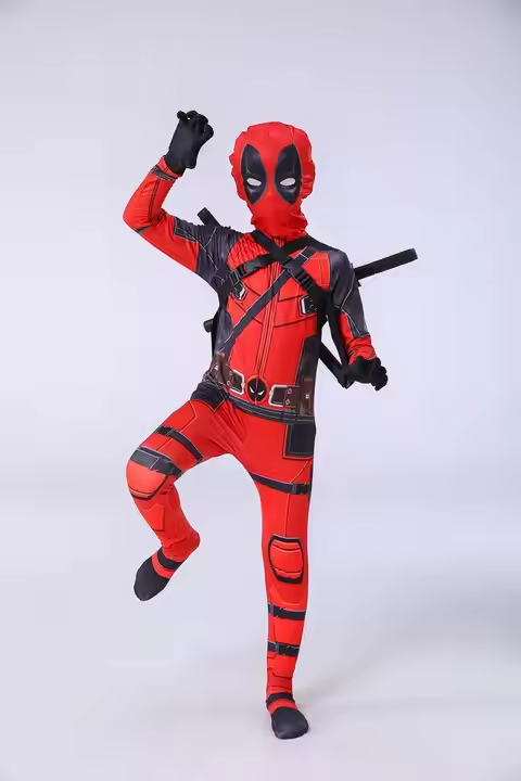 Halloween costume stage show Dead pool costume jumpsuit tights for children3